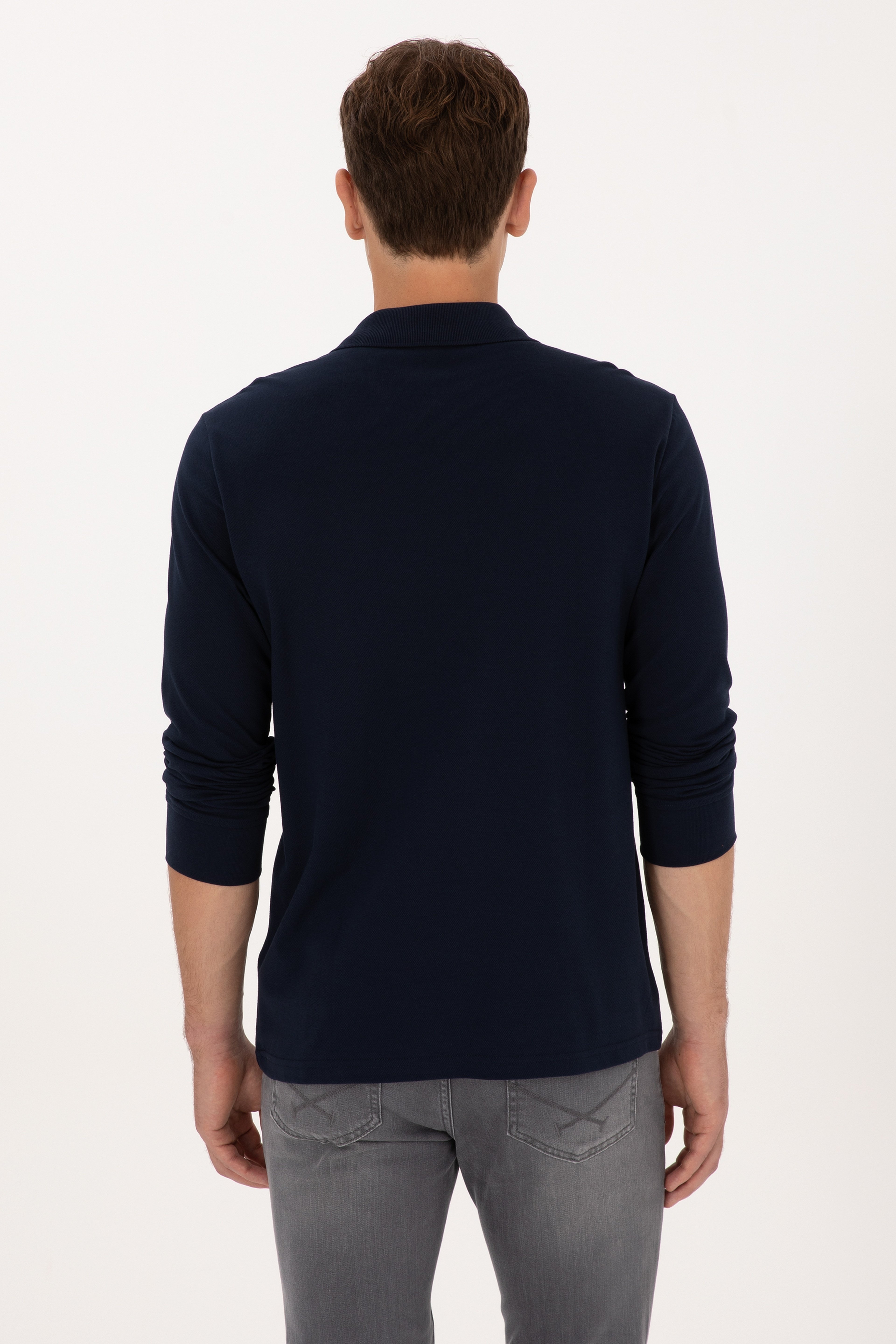 Erkek Regular Fit Polo Yaka Lacivert Basic Sweatshirt