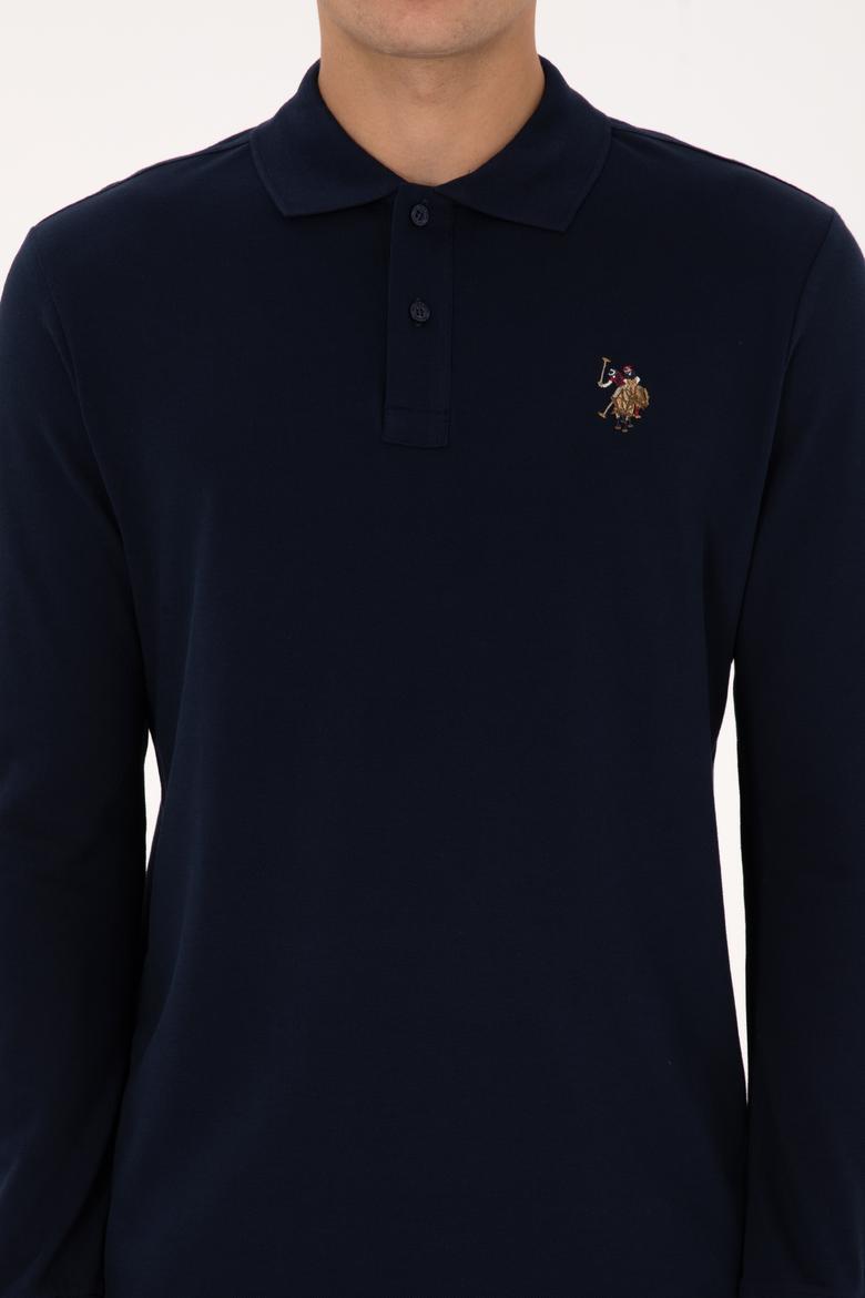 Erkek Regular Fit Polo Yaka Lacivert Basic Sweatshirt - 50313772027