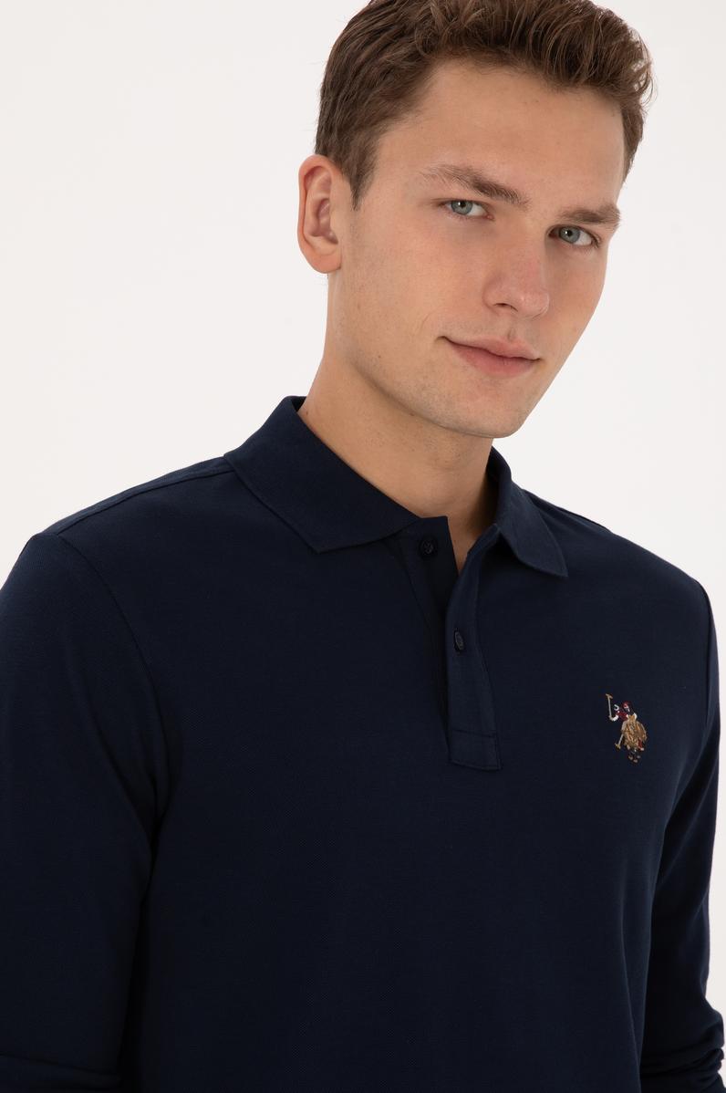 Erkek Regular Fit Polo Yaka Lacivert Basic Sweatshirt