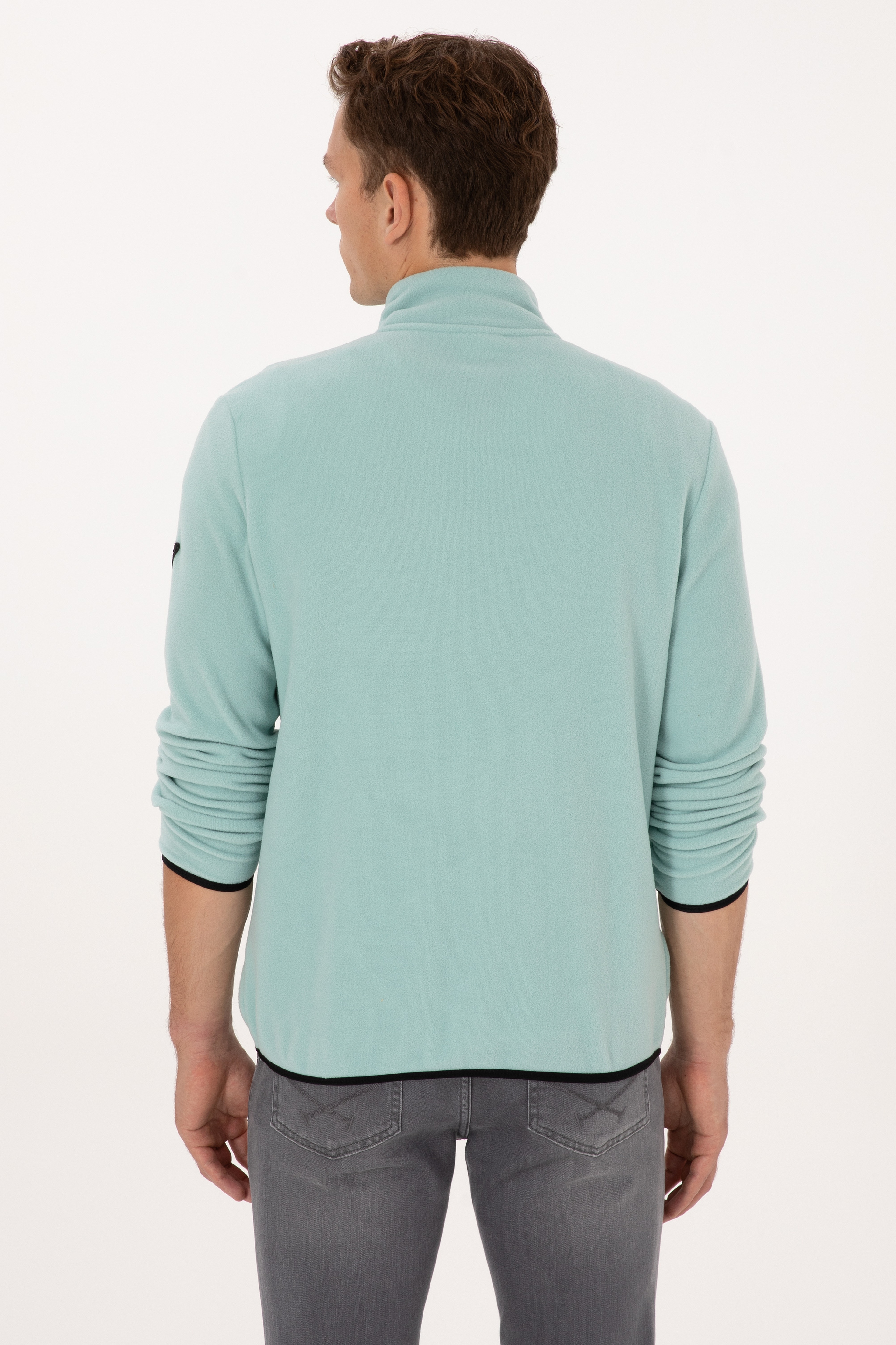 Erkek Regular Fit Mint Polar Yarım Fermuarlı Basic Sweatshirt