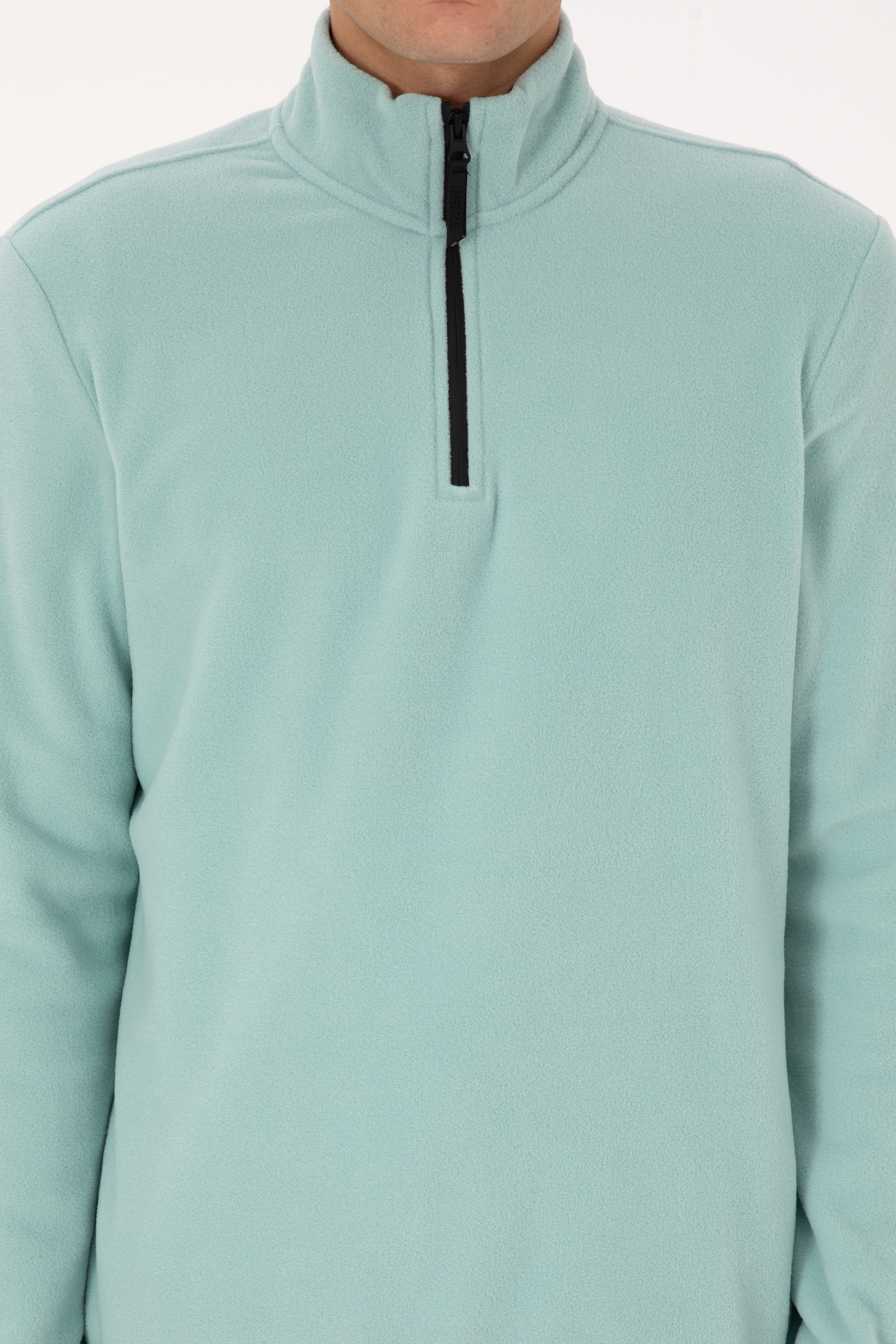 Erkek Regular Fit Mint Polar Yarım Fermuarlı Basic Sweatshirt