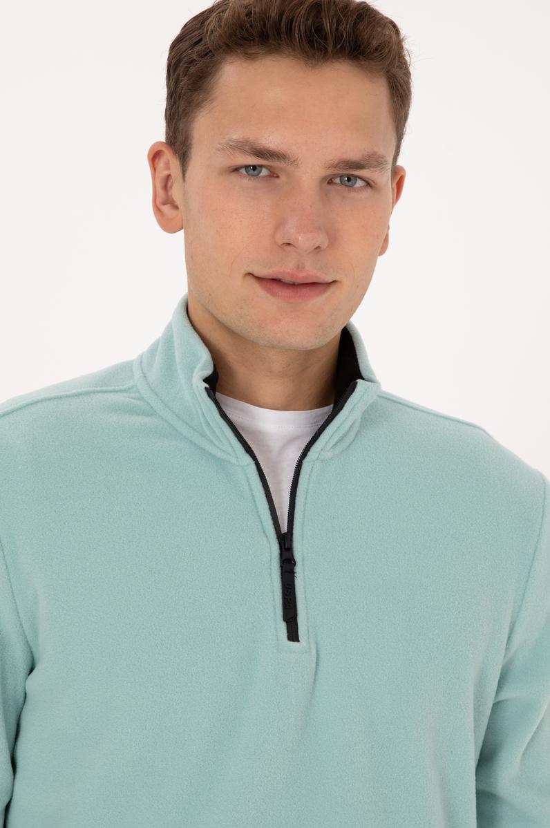 Erkek Regular Fit Mint Polar Yarım Fermuarlı Basic Sweatshirt