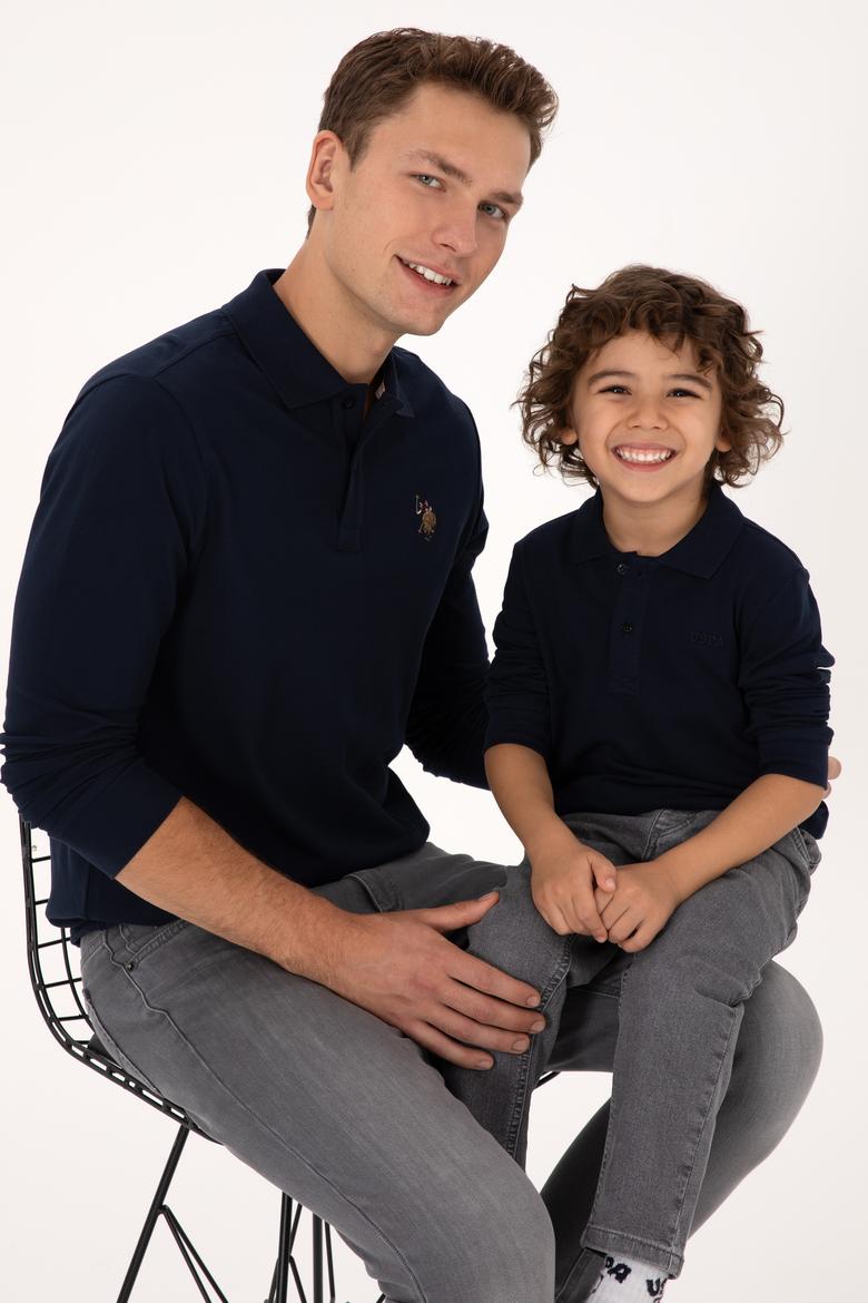 Erkek Regular Fit Polo Yaka Lacivert Basic Sweatshirt