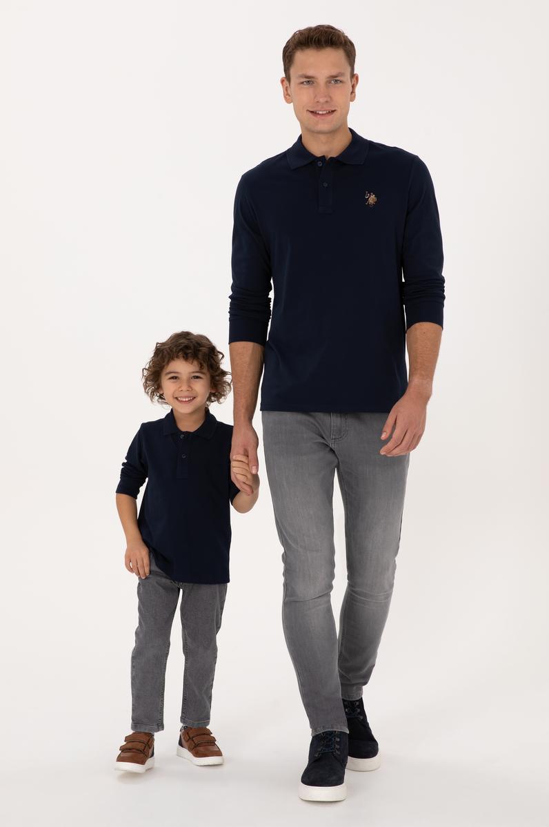 Erkek Regular Fit Polo Yaka Lacivert Basic Sweatshirt