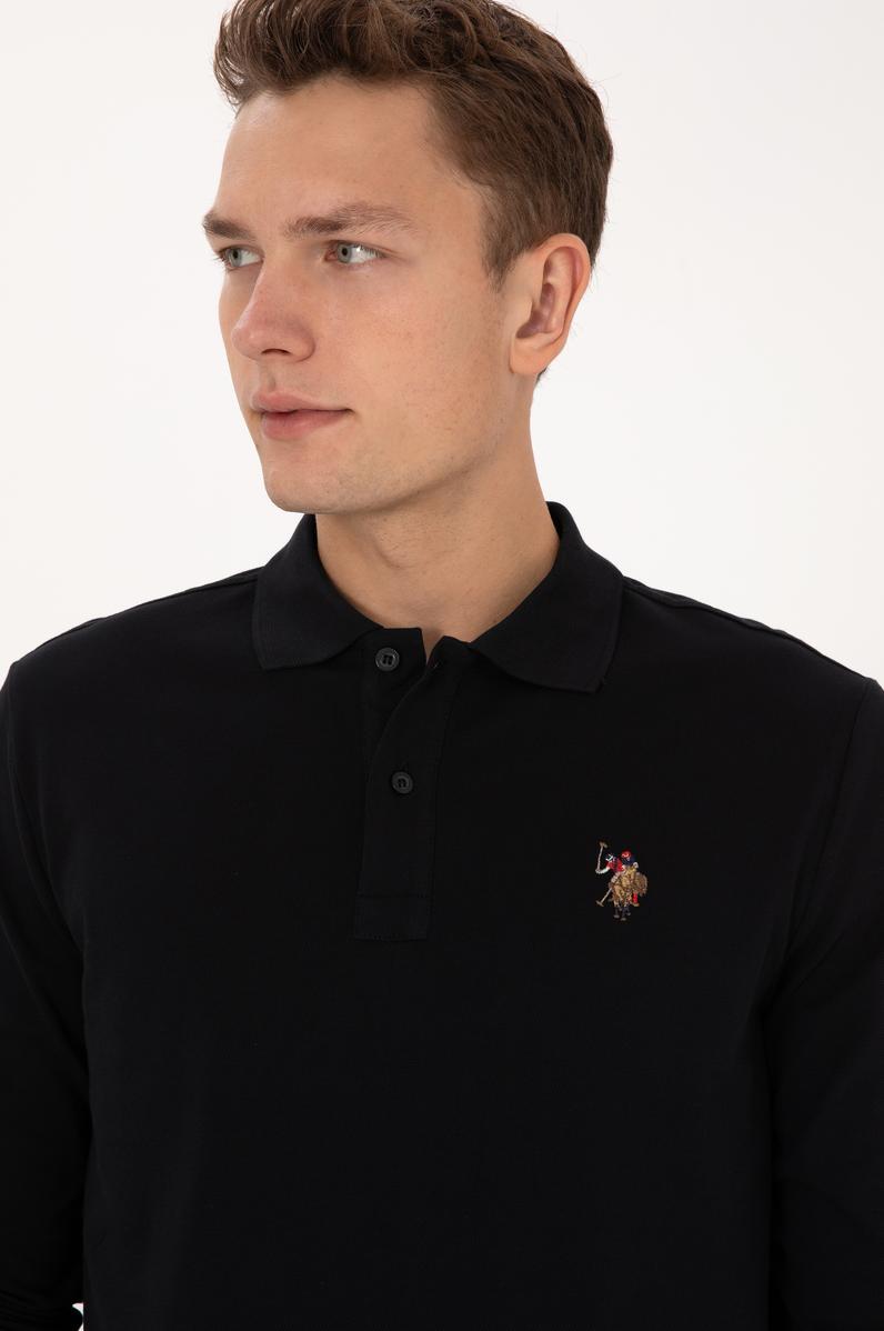 Erkek Regular Fit Polo Yaka Siyah Basic Sweatshirt