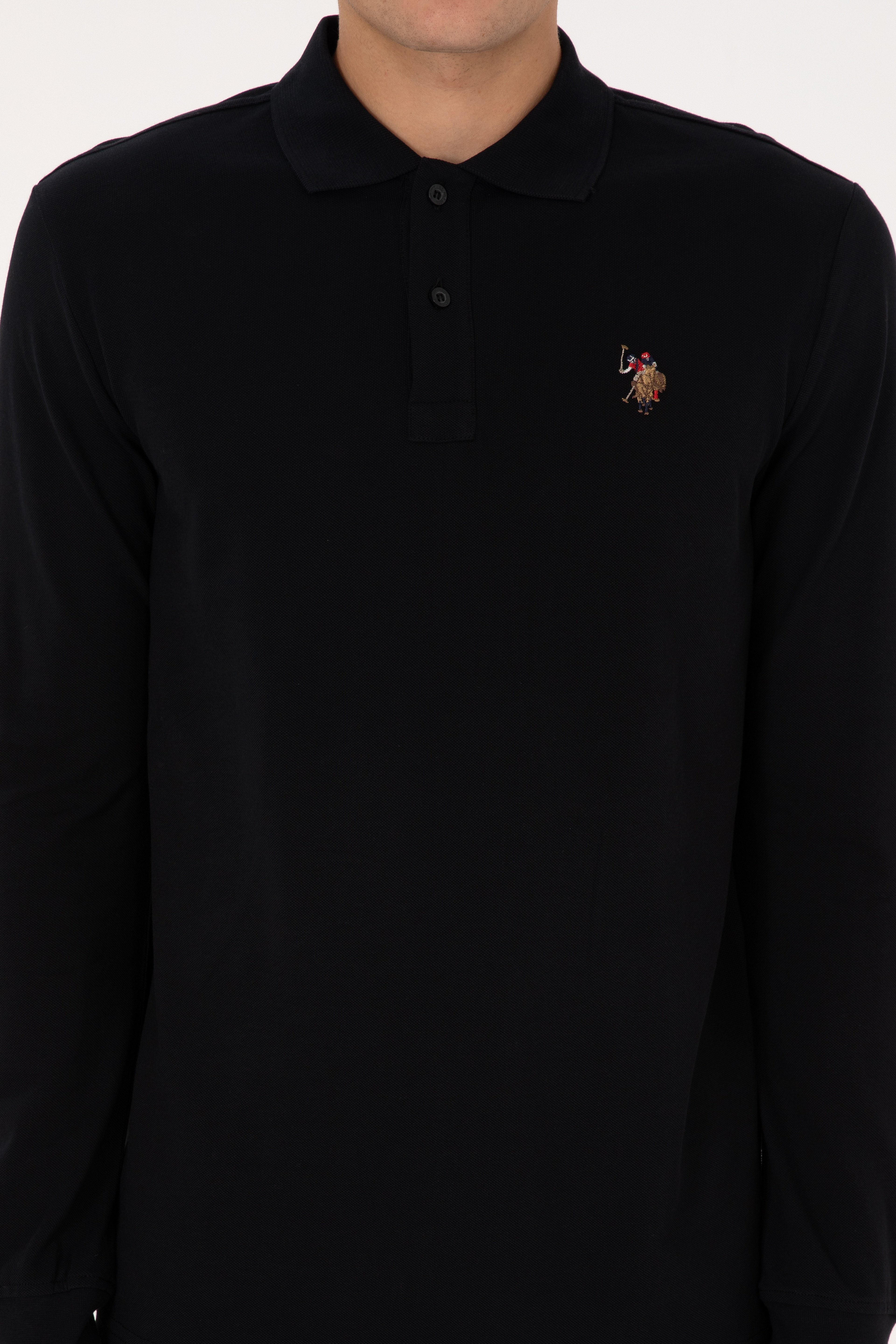 Erkek Regular Fit Polo Yaka Siyah Basic Sweatshirt
