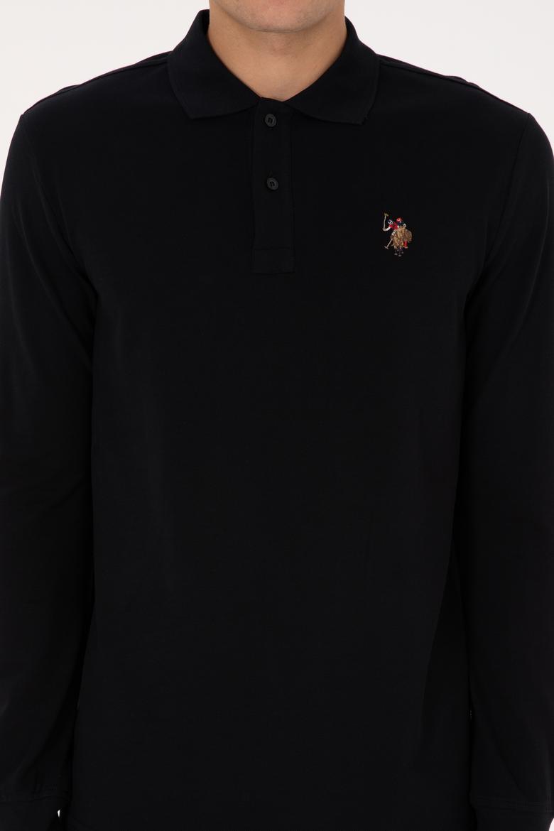 Erkek Regular Fit Polo Yaka Siyah Basic Sweatshirt - 50313772037