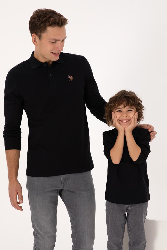 Erkek Regular Fit Polo Yaka Siyah Basic Sweatshirt