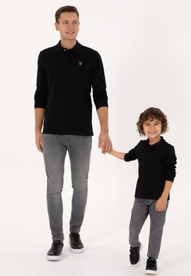 Erkek Regular Fit Polo Yaka Siyah Basic Sweatshirt - 50313772037