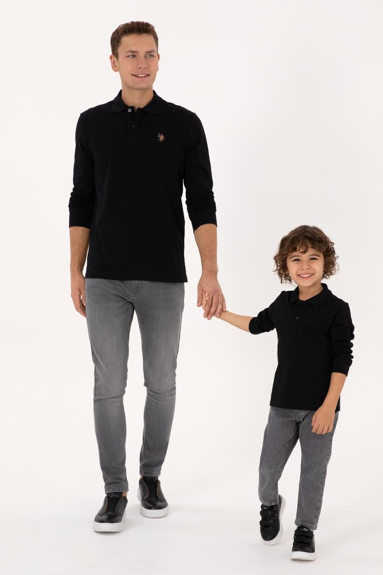 Erkek Regular Fit Polo Yaka Siyah Basic Sweatshirt - 50313772037