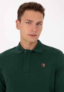 Erkek Regular Fit Polo Yaka Koyu Yeşil Basic Sweatshirt - 50313772066