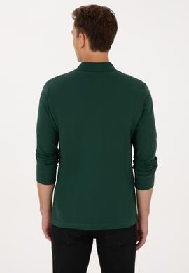 Erkek Regular Fit Polo Yaka Koyu Yeşil Basic Sweatshirt - 50313772066