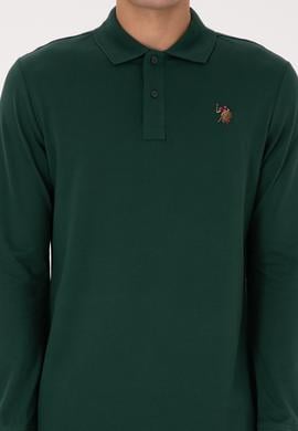 Erkek Regular Fit Polo Yaka Koyu Yeşil Basic Sweatshirt - 50313772066