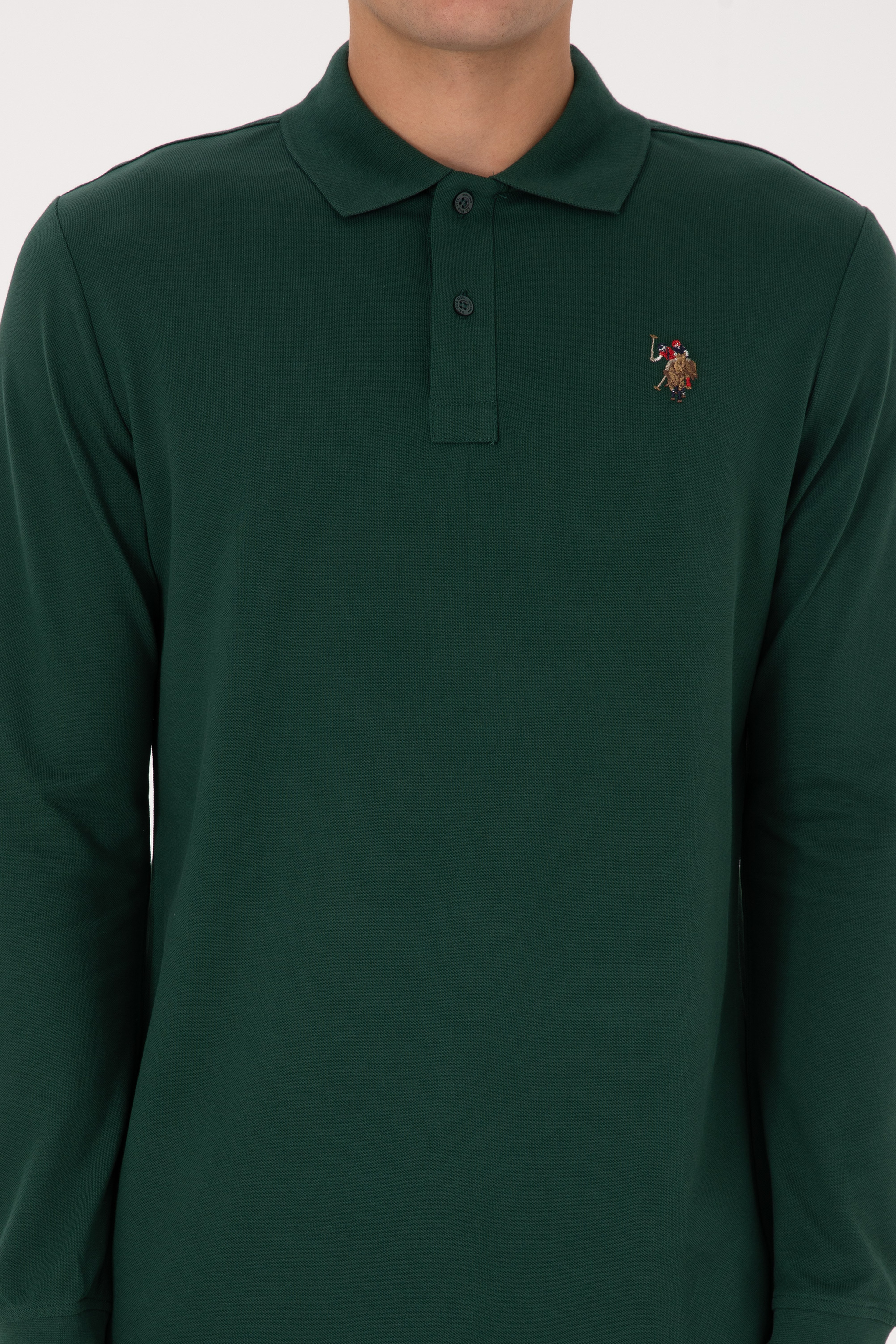 Erkek Regular Fit Polo Yaka Koyu Yeşil Basic Sweatshirt - Image 6