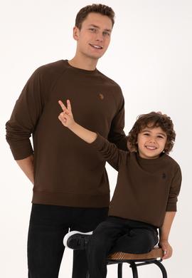Erkek Regular Fit Bisiklet Yaka Kahverengi İnce Basic Sweatshirt - 50313752117