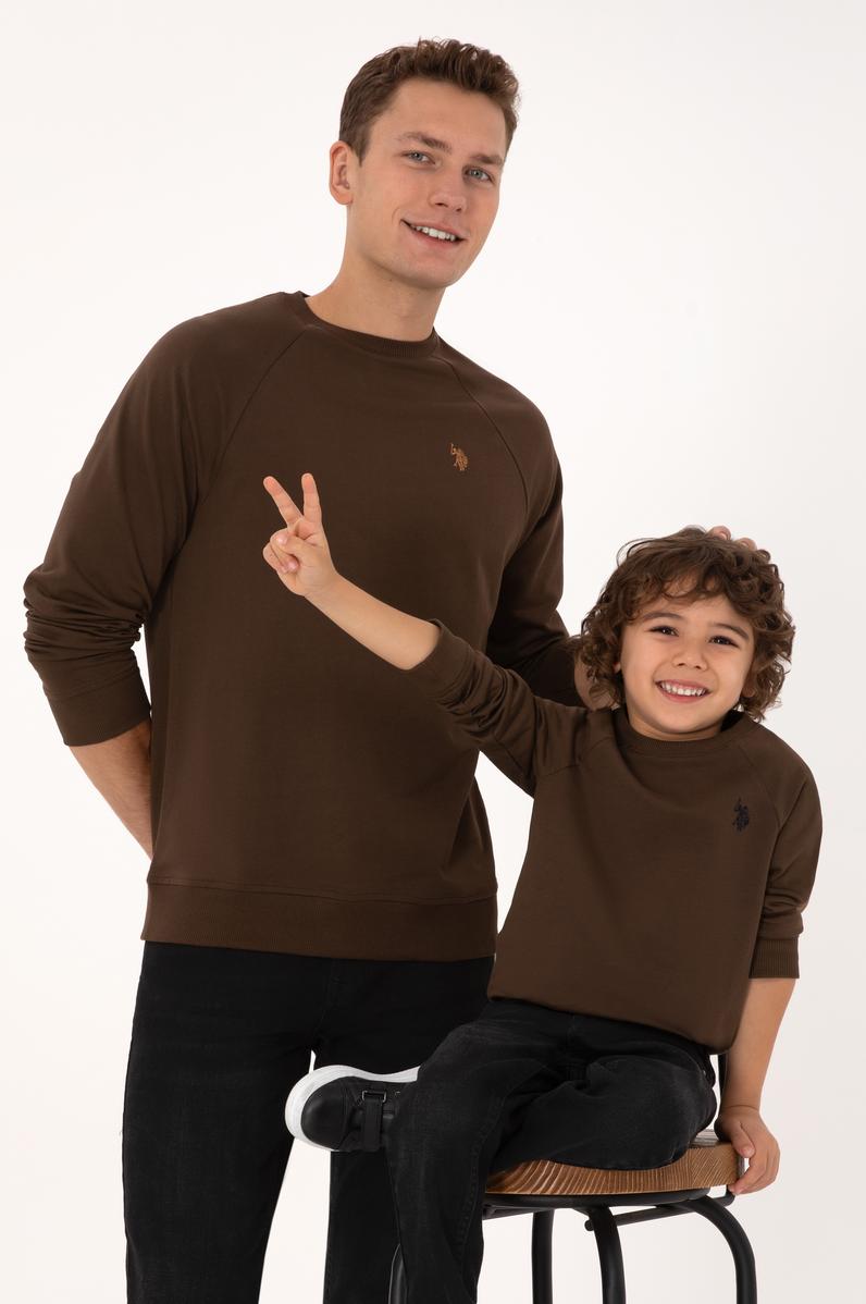 Erkek Regular Fit Bisiklet Yaka Kahverengi İnce Basic Sweatshirt
