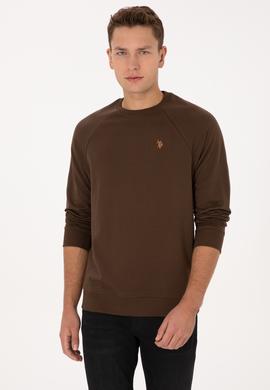 Erkek Regular Fit Bisiklet Yaka Kahverengi İnce Basic Sweatshirt - 50313752117