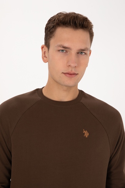 Erkek Regular Fit Bisiklet Yaka Kahverengi İnce Basic Sweatshirt