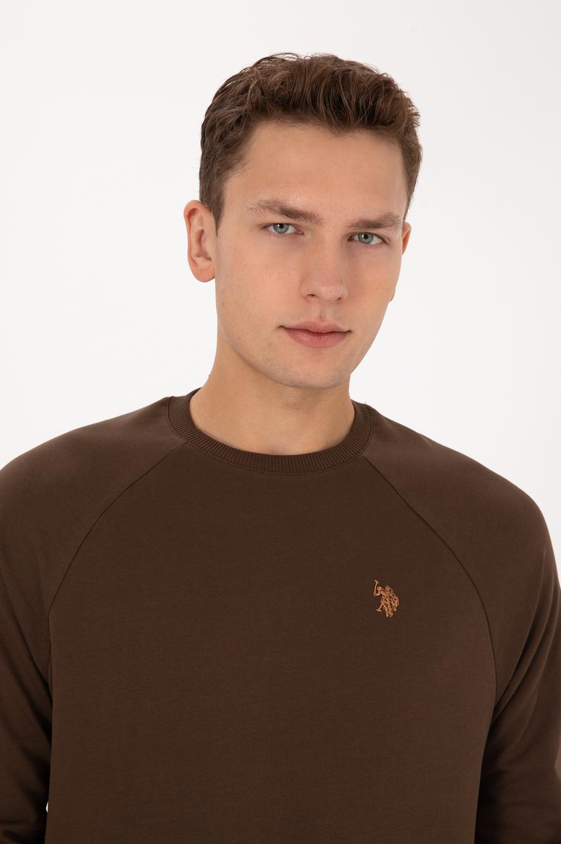 Erkek Regular Fit Bisiklet Yaka Kahverengi İnce Basic Sweatshirt