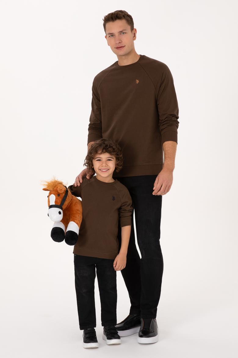 Erkek Regular Fit Bisiklet Yaka Kahverengi İnce Basic Sweatshirt