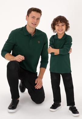 Erkek Regular Fit Polo Yaka Koyu Yeşil Basic Sweatshirt - 50313772066