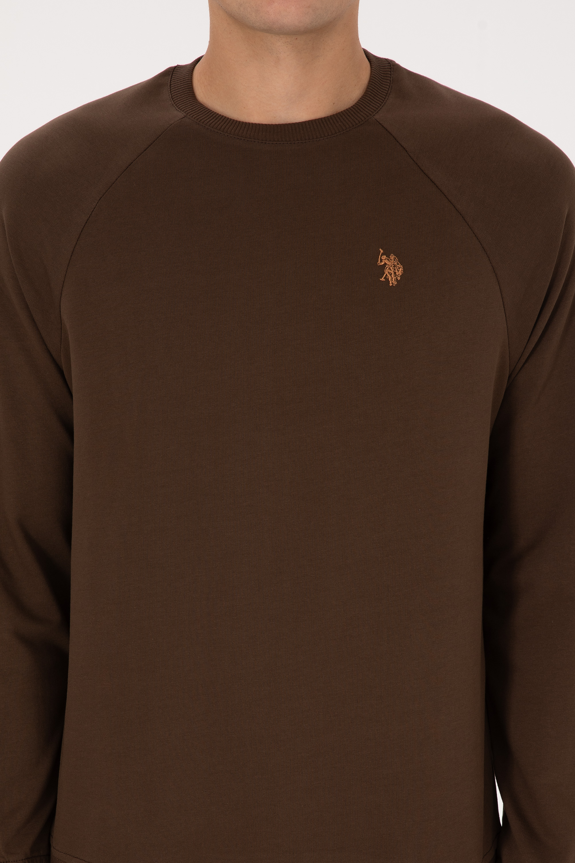 Erkek Regular Fit Bisiklet Yaka Kahverengi İnce Basic Sweatshirt - Image 6