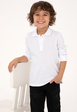Erkek Çocuk Beyaz Basic Polo Yaka Sweatshirt - 50313790003