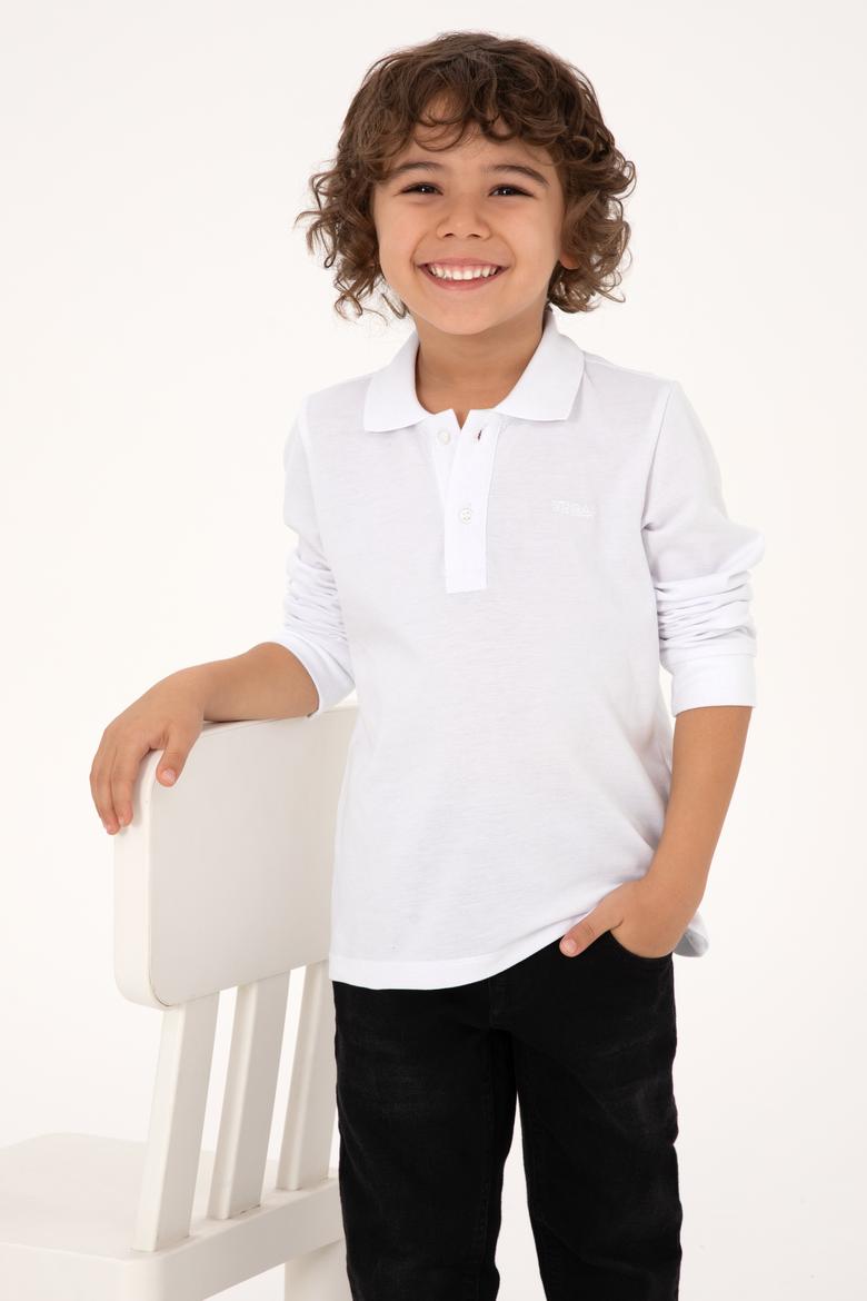 Erkek Çocuk Beyaz Basic Polo Yaka Sweatshirt - 50313790003
