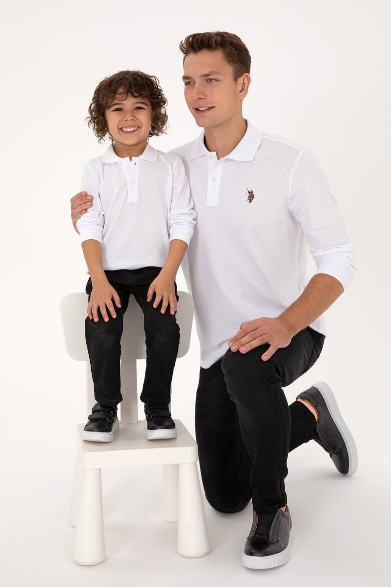 Erkek Çocuk Beyaz Basic Polo Yaka Sweatshirt