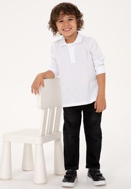 Erkek Çocuk Beyaz Basic Polo Yaka Sweatshirt - 50313790003