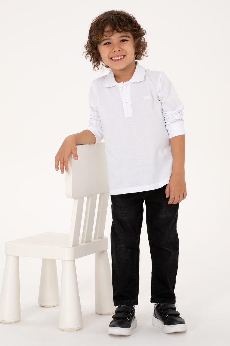 Erkek Çocuk Beyaz Basic Polo Yaka Sweatshirt - 50313790003