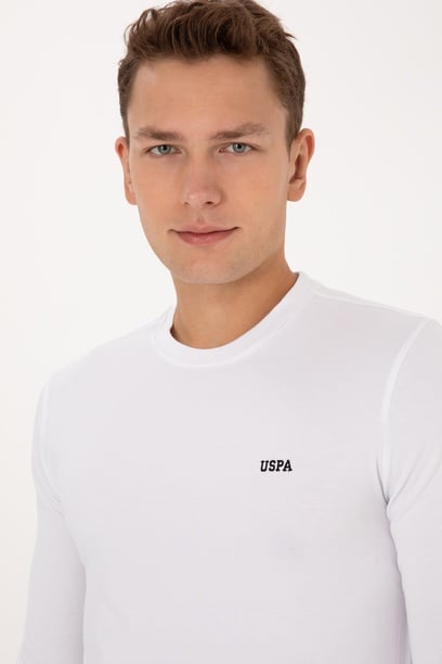 Erkek Slim Fit Bisiklet Yaka Beyaz Süprem Basic Sweatshirt