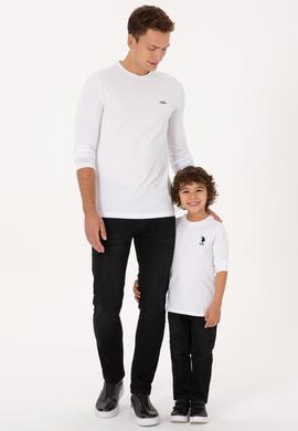 Erkek Slim Fit Bisiklet Yaka Beyaz Süprem Basic Sweatshirt - 50313744019