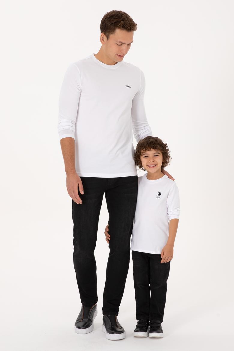 Erkek Slim Fit Bisiklet Yaka Beyaz Süprem Basic Sweatshirt