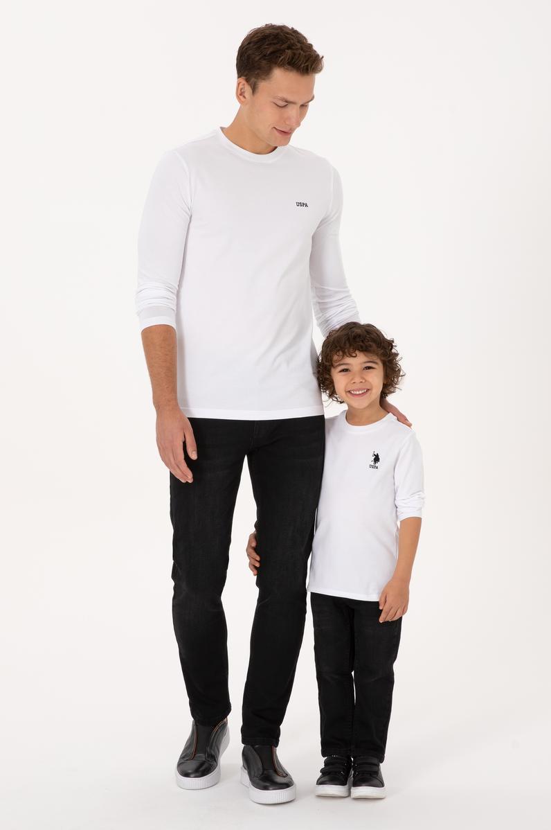 Erkek Slim Fit Bisiklet Yaka Beyaz Süprem Basic Sweatshirt