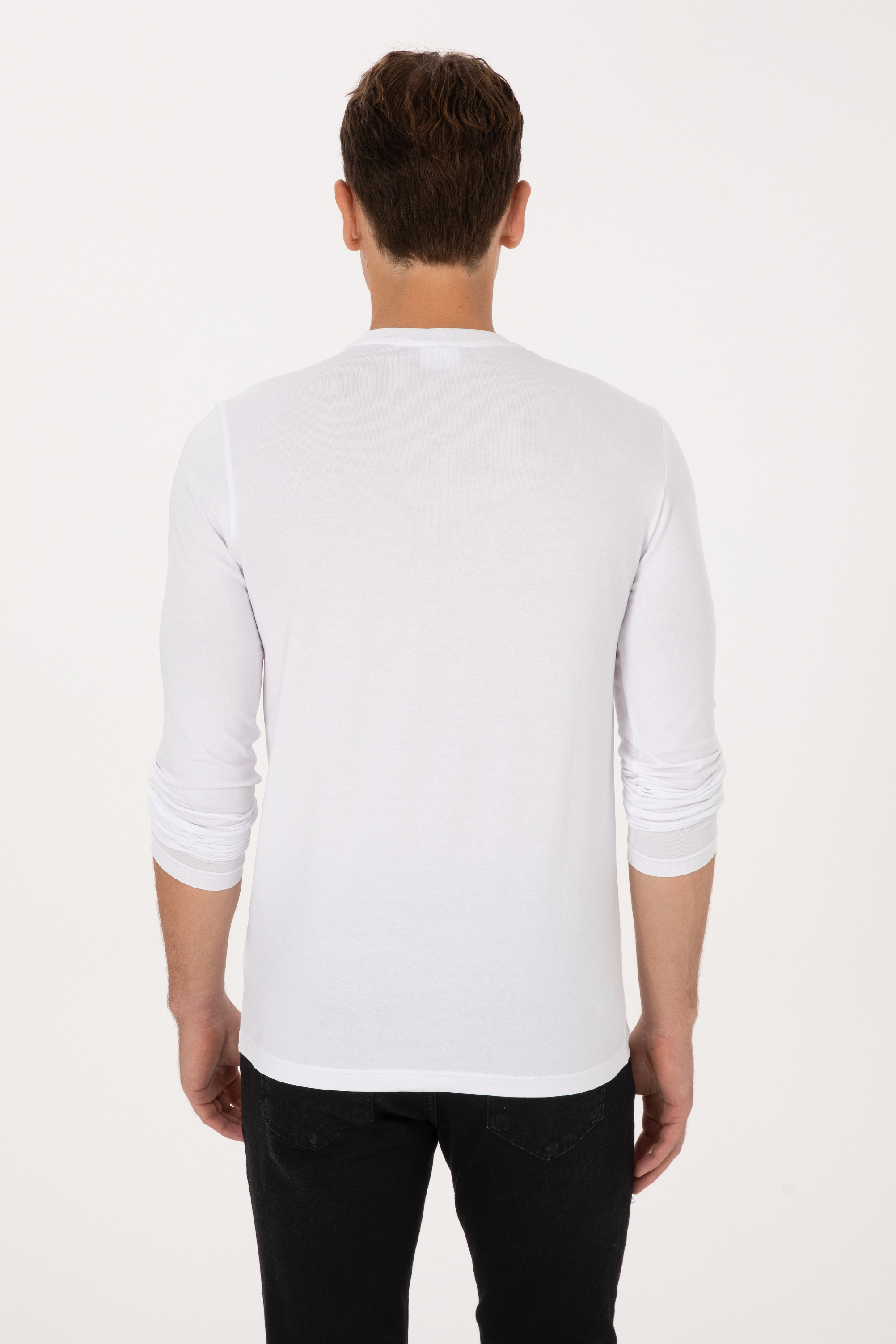 Erkek Slim Fit Bisiklet Yaka Beyaz Süprem Basic Sweatshirt