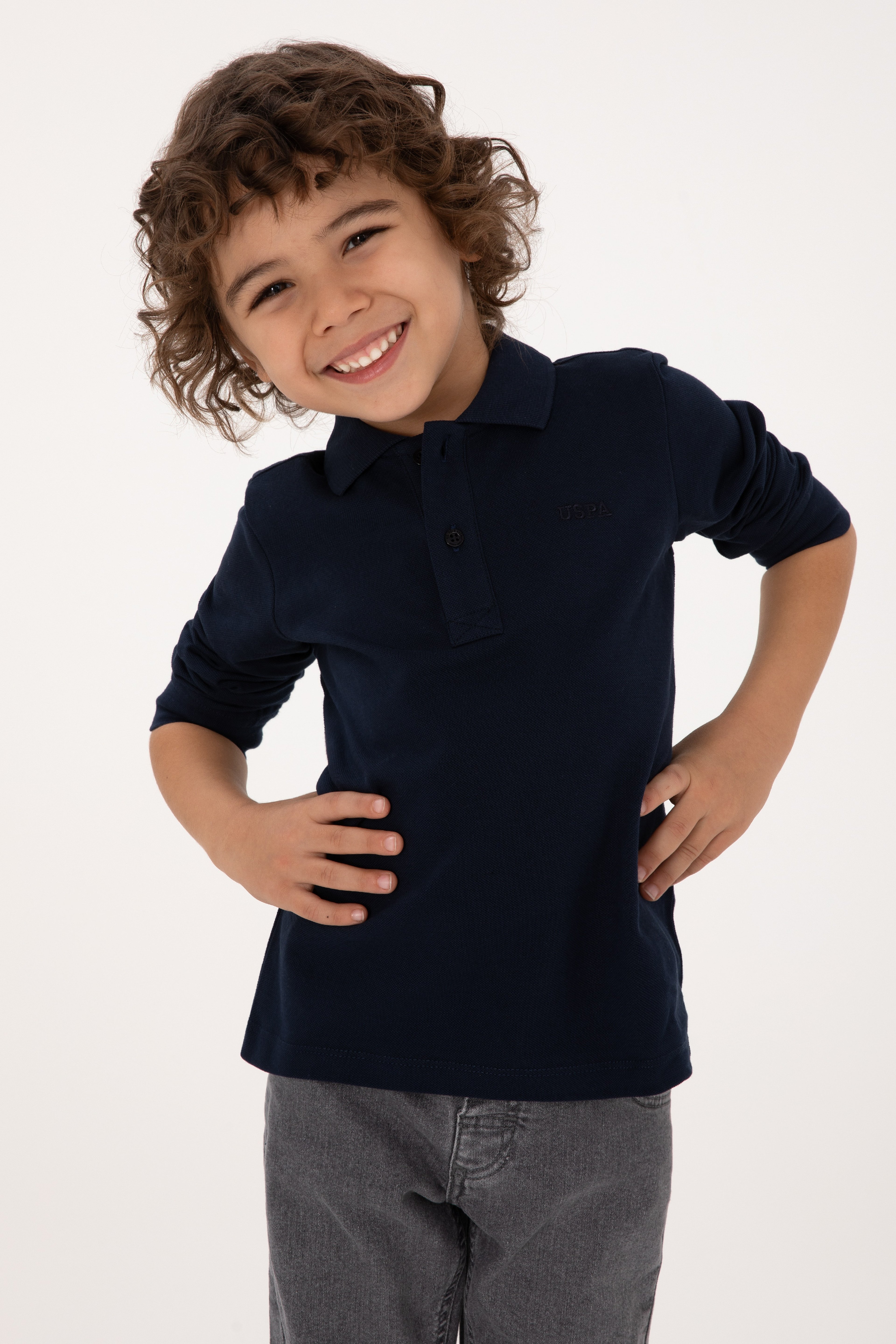Erkek Çocuk Lacivert Basic Polo Yaka Sweatshirt - Image 2