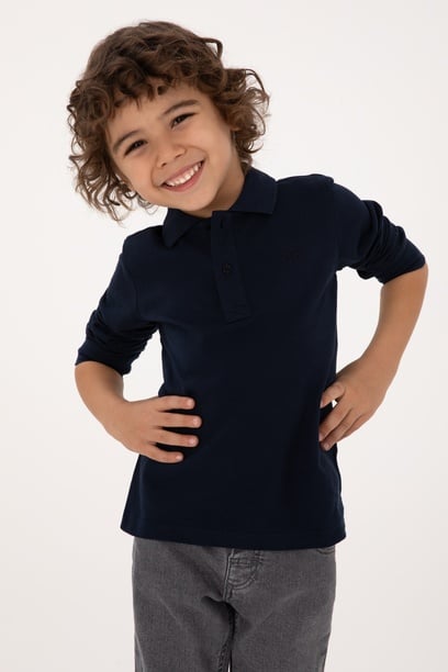 Erkek Çocuk Lacivert Basic Polo Yaka Sweatshirt