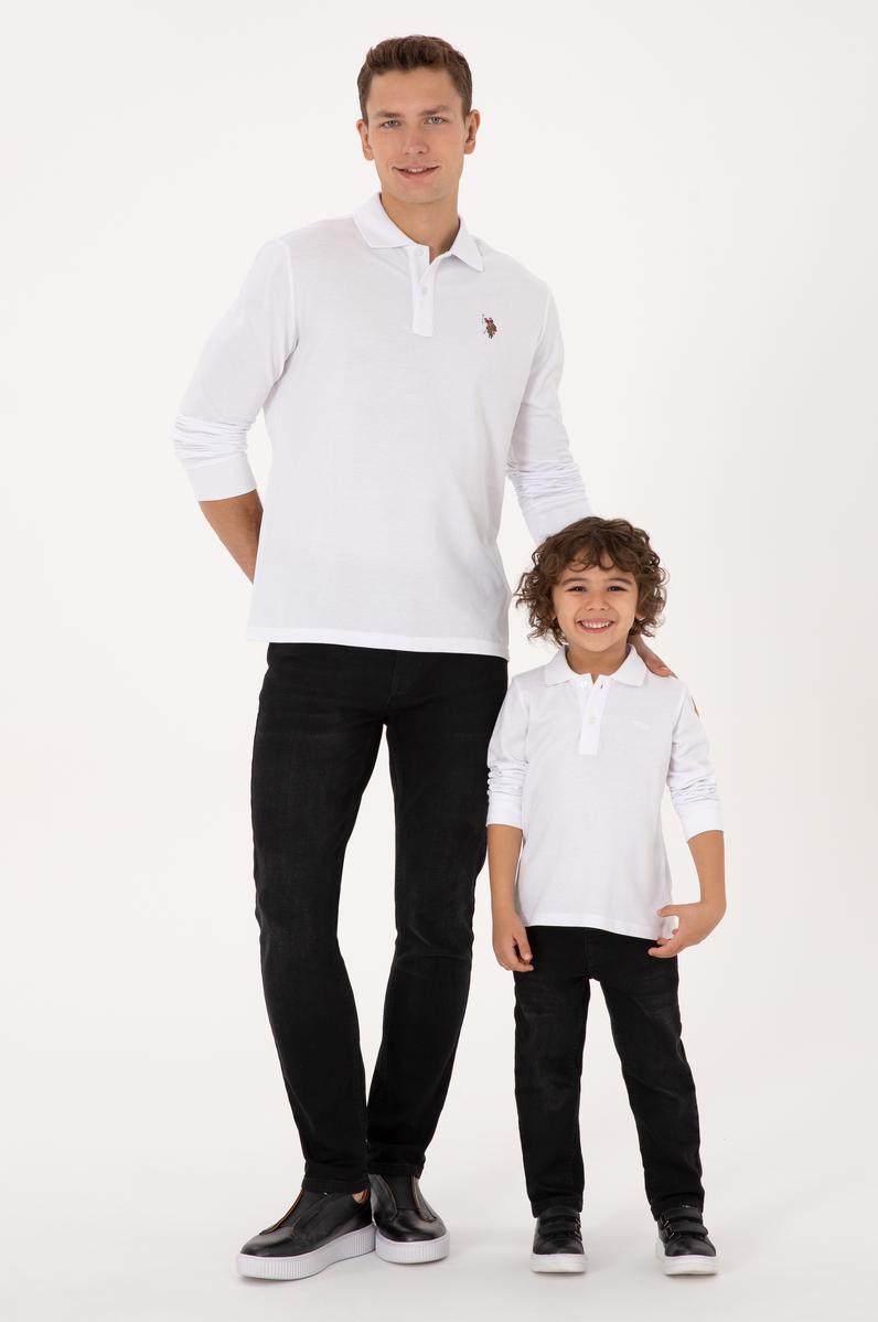 Erkek Çocuk Beyaz Basic Polo Yaka Sweatshirt