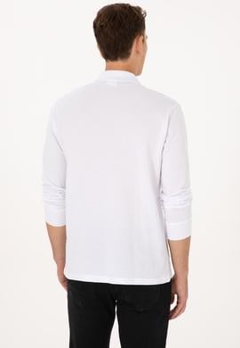Erkek Regular Fit Polo Yaka Beyaz Basic Sweatshirt - 50313772006