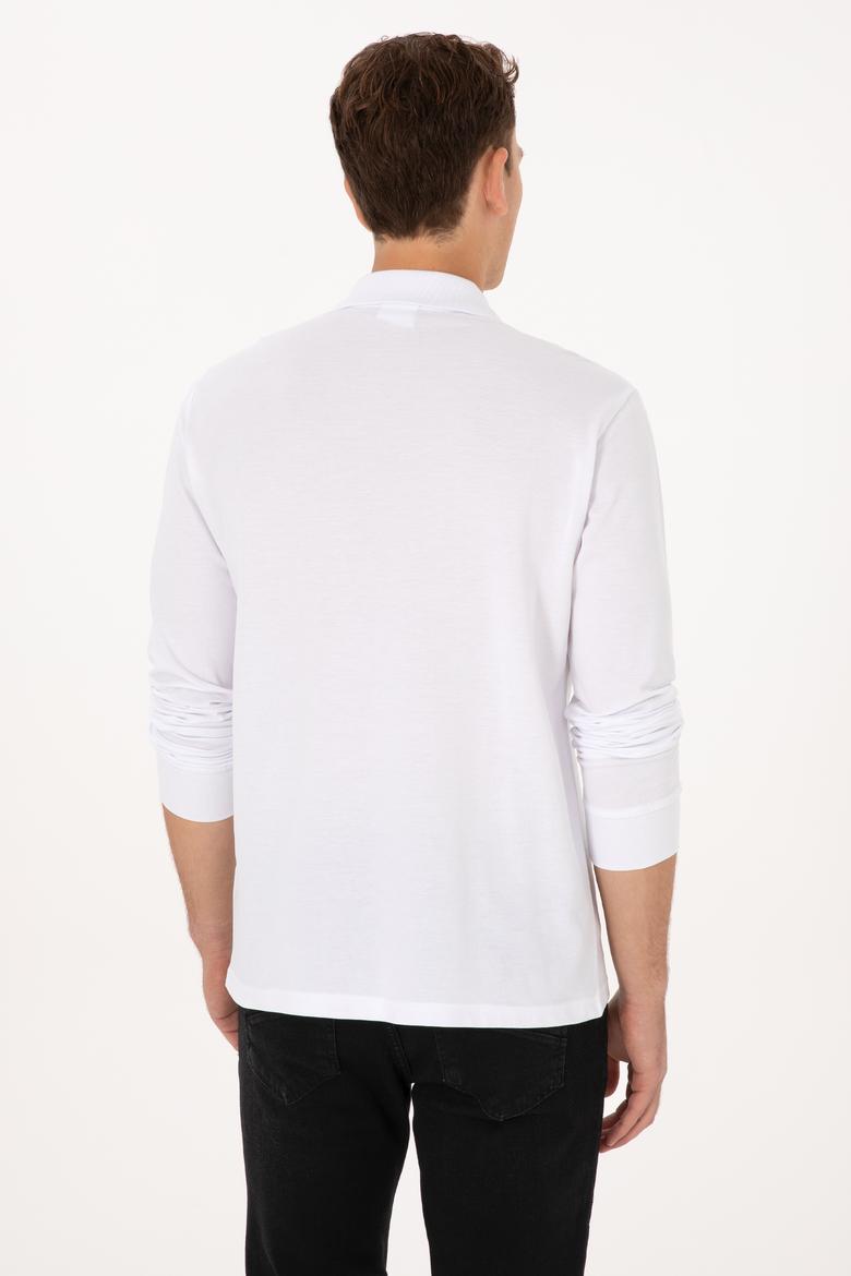 Erkek Regular Fit Polo Yaka Beyaz Basic Sweatshirt - 50313772006