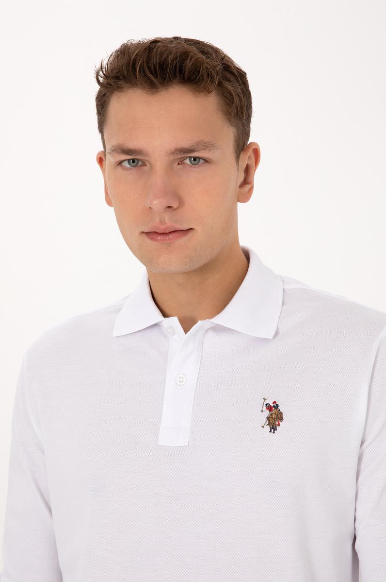 Erkek Regular Fit Polo Yaka Beyaz Basic Sweatshirt