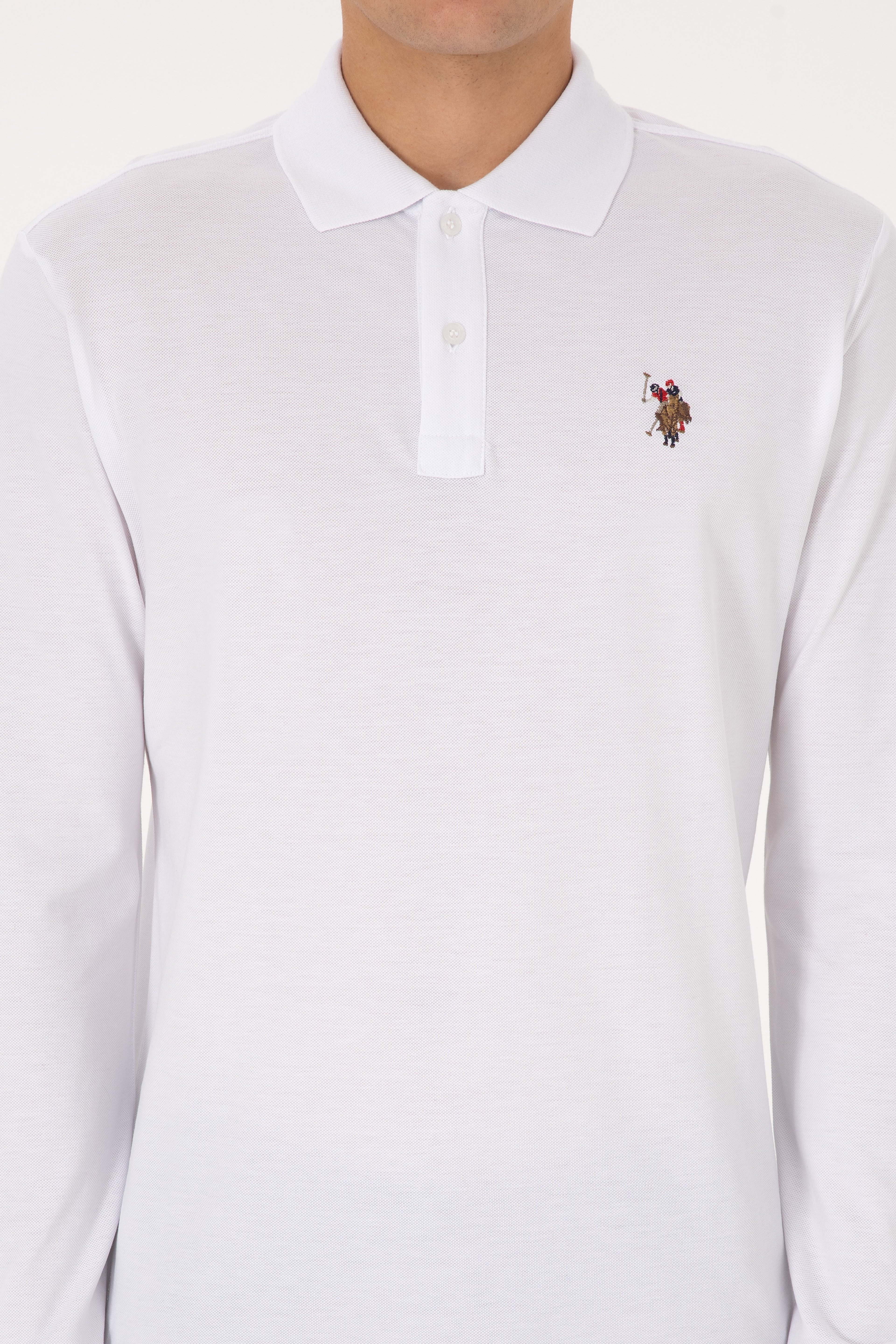 Erkek Regular Fit Polo Yaka Beyaz Basic Sweatshirt