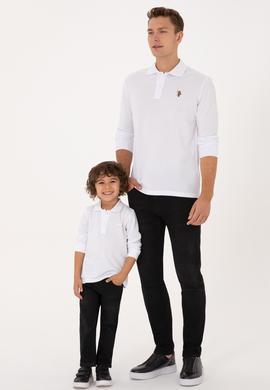 Erkek Regular Fit Polo Yaka Beyaz Basic Sweatshirt - 50313772006