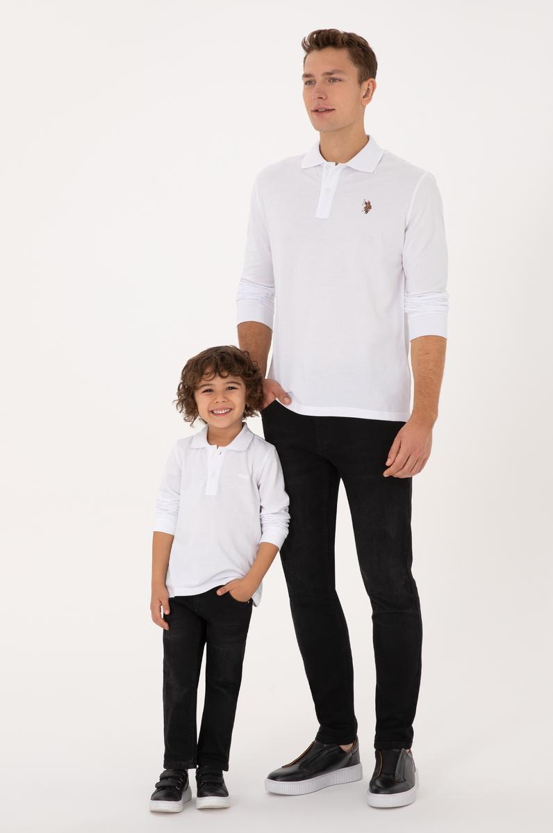 Erkek Regular Fit Polo Yaka Beyaz Basic Sweatshirt