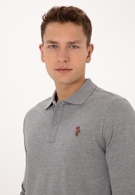 Erkek Regular Fit Polo Yaka Grı Melanj Basic Sweatshirt - 50313772056