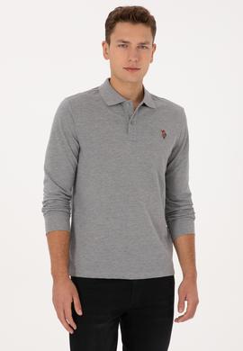 Erkek Regular Fit Polo Yaka Grı Melanj Basic Sweatshirt - 50313772056