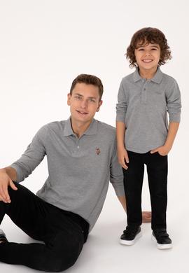 Erkek Regular Fit Polo Yaka Grı Melanj Basic Sweatshirt - 50313772056