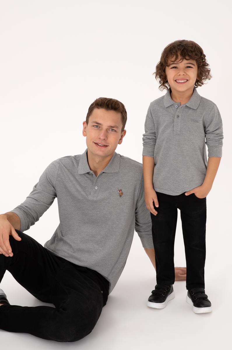 Erkek Regular Fit Polo Yaka Grı Melanj Basic Sweatshirt