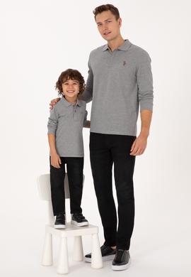 Erkek Regular Fit Polo Yaka Grı Melanj Basic Sweatshirt - 50313772056